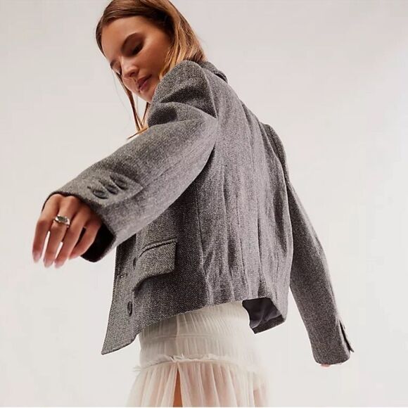 Free People Tailored Heritage Blazer in Grey Combo Cropped Crop - Picture 1 of 9